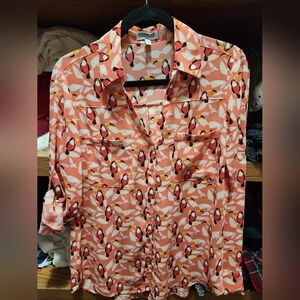 express White And Pink Toucan Bird Print  Blouse